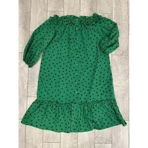 Who What Wear Green Polka Dot Gingham Off Shoulder Ruffle Dress Large